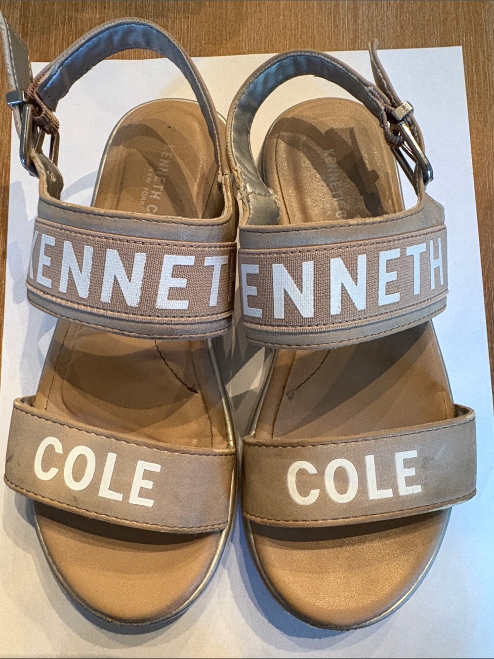 Kenneth Cole Beige Logo Strap Women's Sandals